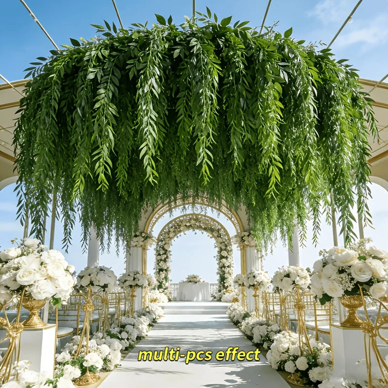 50/100 Pieces of High-Quality Artificial Willow Greenery, Evergreen for All Seasons, Weather-Resistant Decorative Vines with Vibrant Colors and Texture, Suitable for Wedding Arches and Spring/Summer Decoration, Hotel and Cafe