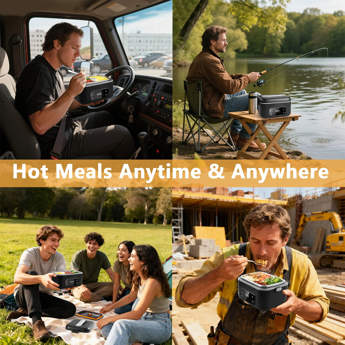 Rechargeable Electric Lunch Box Cordless Heated Lunch Box Battery Powered Self Heating Food Container Portable Bento Box No Water Required Food Warmer Stainless Steel Liner For Office Work School Travel Car Camping Home Kitch