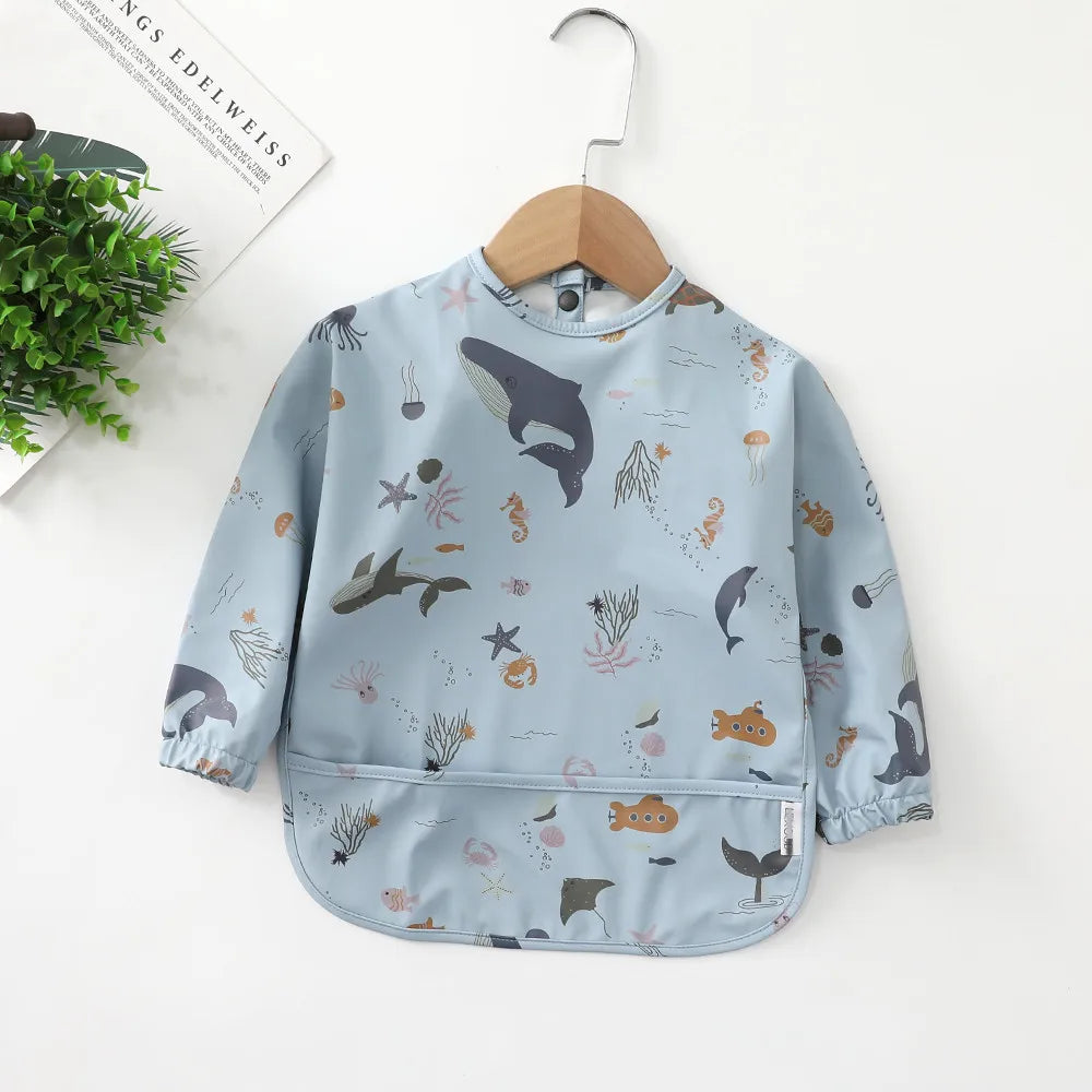 Erduo Newborn Baby Waterproof Feeding Bibs Soft Fabric Infant Apron Long Sleeve School Feeding Bib Eating Accessories