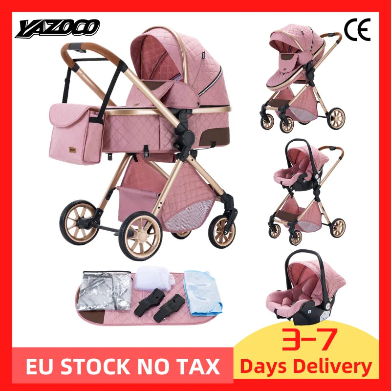 Newest 3 in 1 Baby Stroller Portable Travel Baby Carriage Folding Prams Aluminum Frame High Landscape Car for Newborn Baby