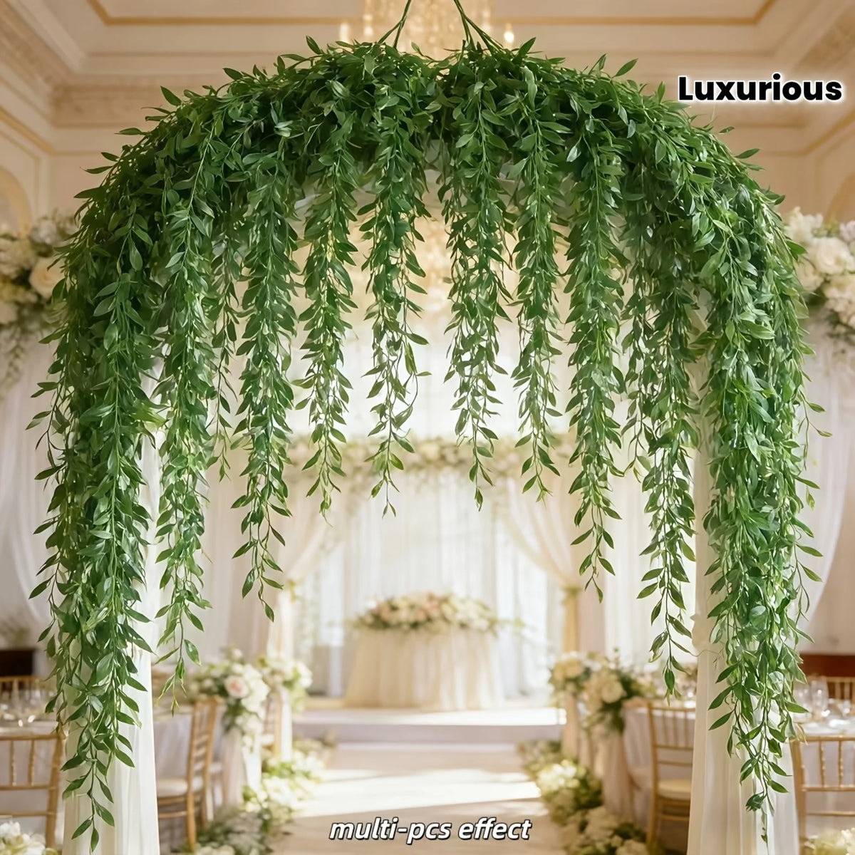 10pc Extra-Long Deluxe Willow Leaf Vine Elegant Artificial Greenery Faux Evergreen Hanging Vine with Dense Green Leaves 2026