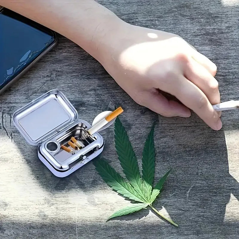 1pcs Stainless Steel Ashtray with Lid Smokeless Portable for Car Home Outdoor