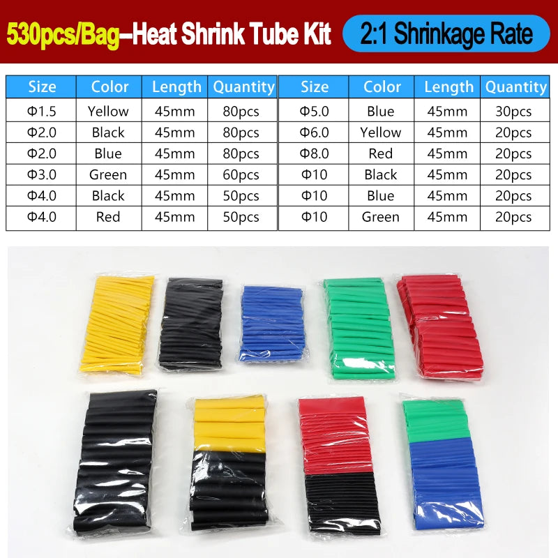 2:1/ 3:1/4:1 Heat Shrink Tube Set 73~900pcs Shrinkage Tubing Kit Cable Repair Protecter Wire Insulation Thermoresistant Sleeving