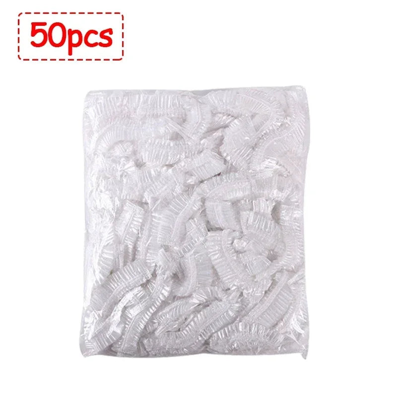 50/100/200pcs Disposable Shower Cap Elastic Plastic Wrap Covers Food Non-woven Bath Hat Waterproof Shower Cap Kitchen Products
