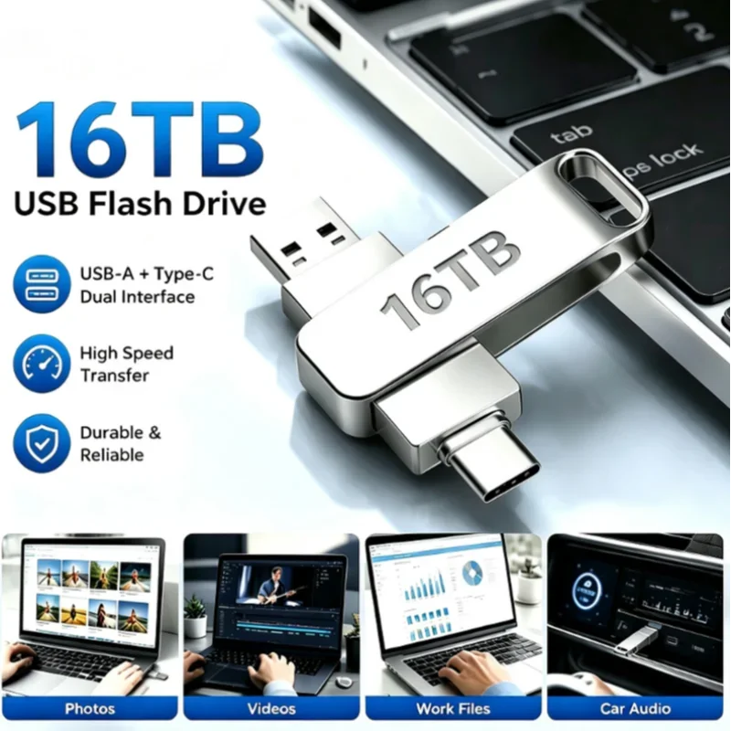 16TB Flash Drive USB 3.2 High Speed 2TB USB Transfer Type-C 2-In-1 8TB OTG Pendrive Waterproof Flash Drive For Computer Storage