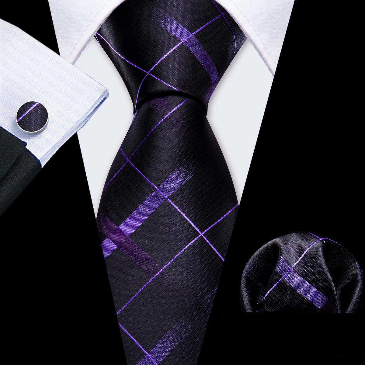 Male Gift Men Tie Set Purple Violet Solid Paisley Striped Wedding Business Tie for Man Necktie Handky Cufflinks Barry.Wang