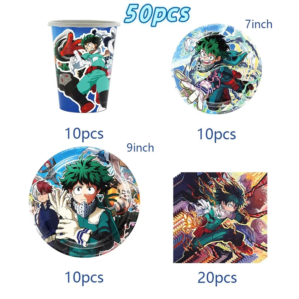 My Hero Academia Birthday Party Decoration Disposable Tableware Cup Plate Balloon Backdrop Banner Kid Favor Baby Shower Supplies