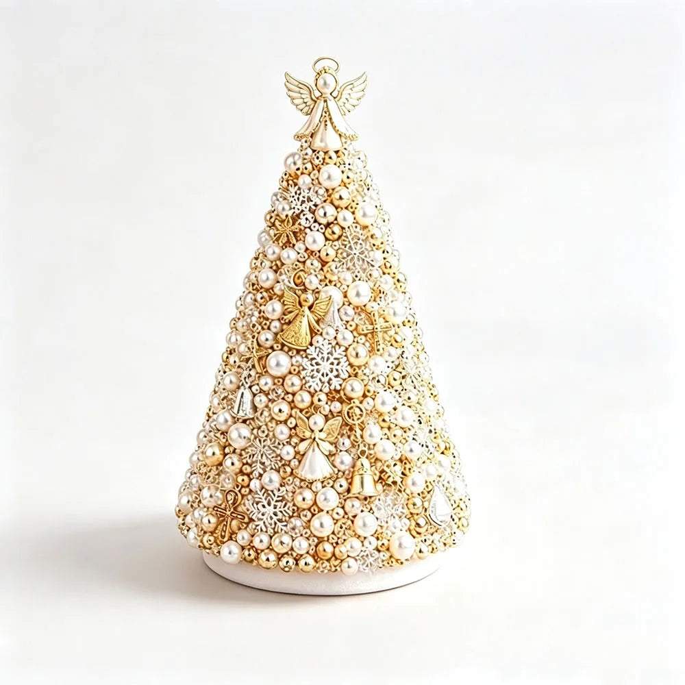 DIY Beaded Christmas Tree Craft Kit Crystal Bead Mini Tree with Angel Topper, Handmade Holiday Tabletop Decor for Home Christma