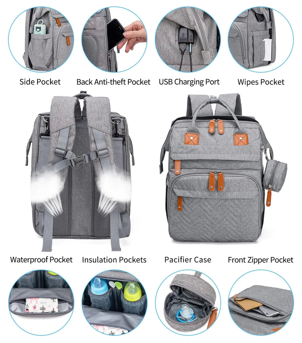 Changing Bag Backpack Baby Changing Backpacks with Large Capacity Portable Travel Nappy Bag with Foldable Cot with Multifunctional Baby Bags and Mobile Changing Mat Baby Bed Backpack