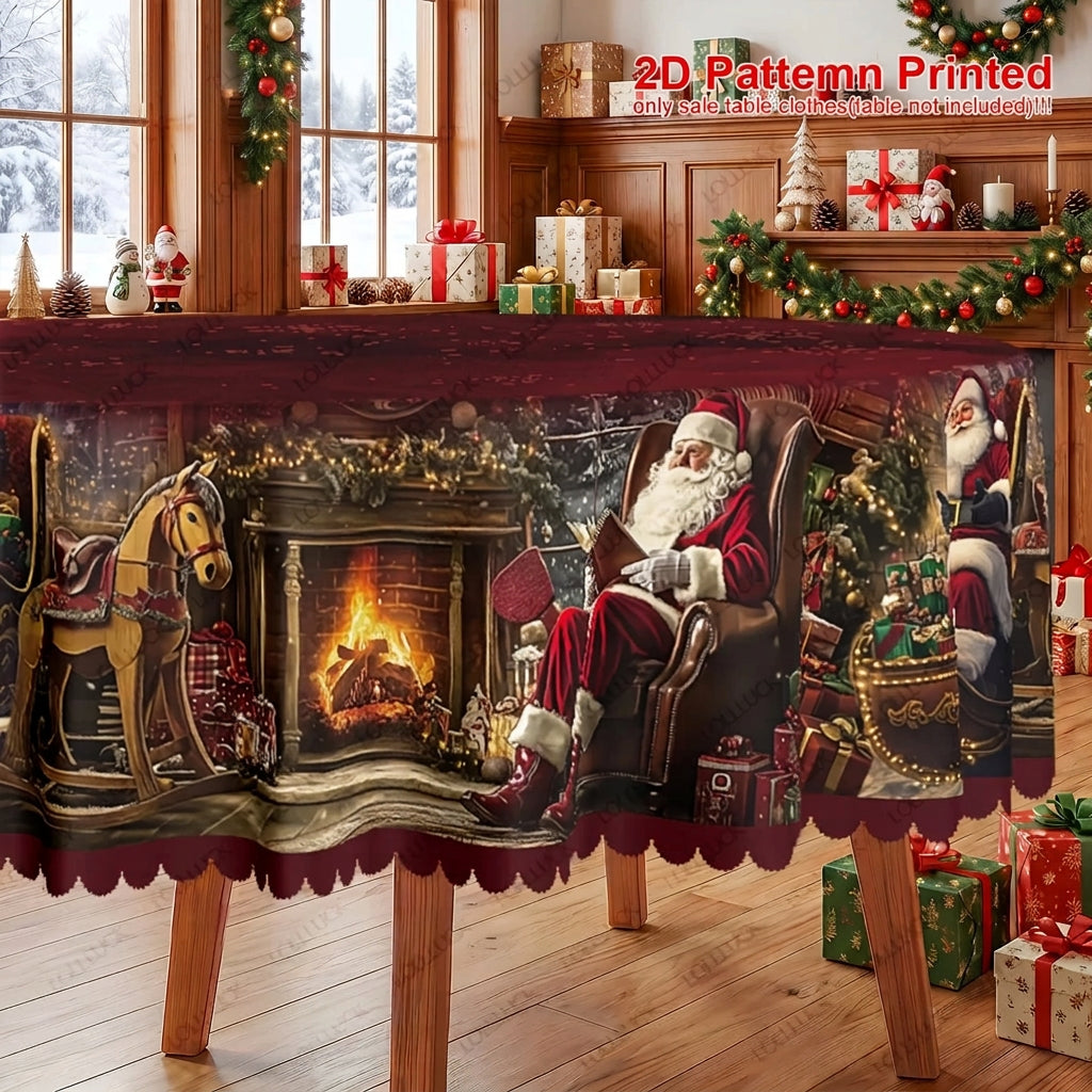 1 piece, Merry Christmas themed party tablecloth, red Santa reindeer snowflake design print