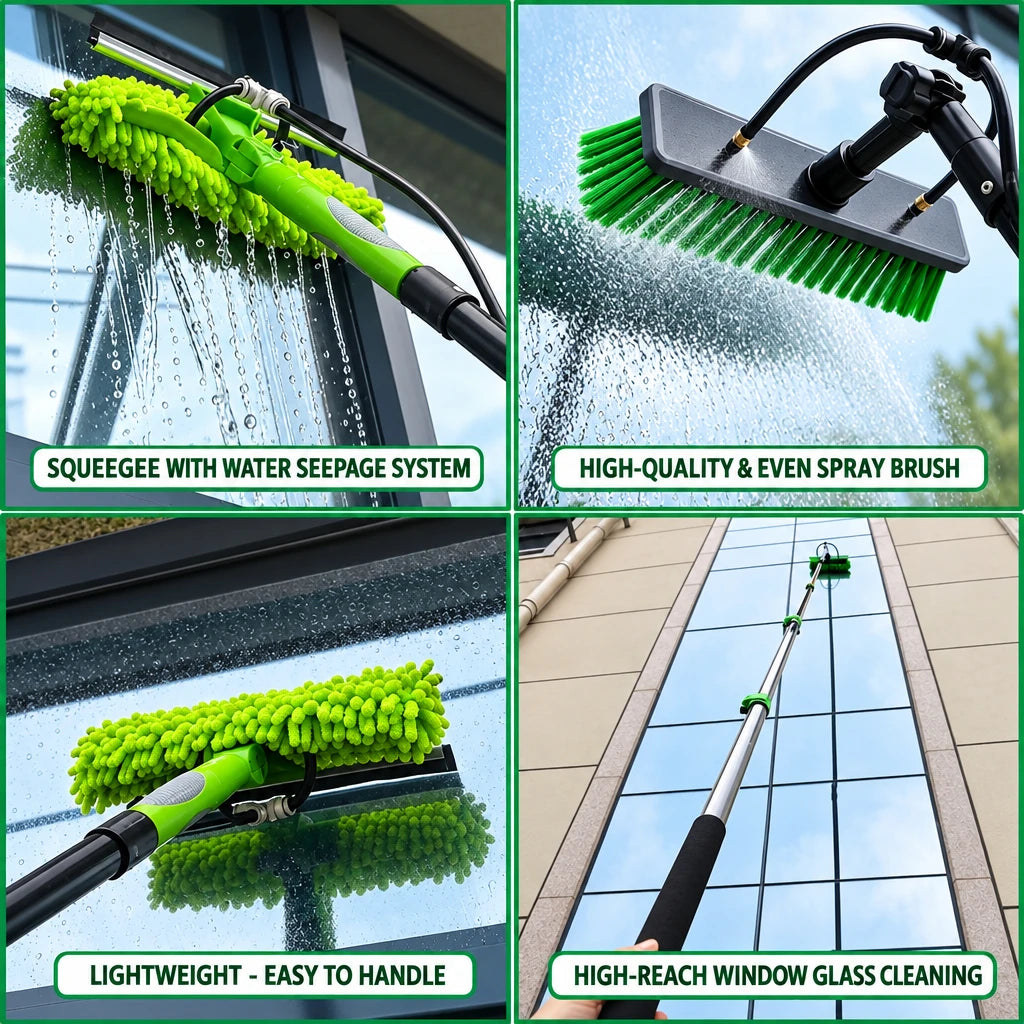 30/36/42FT Telescopic Extension Water Fed Pole Brush Kit for Window/Photovoltaic Solar Panel Cleaning Washing Tool