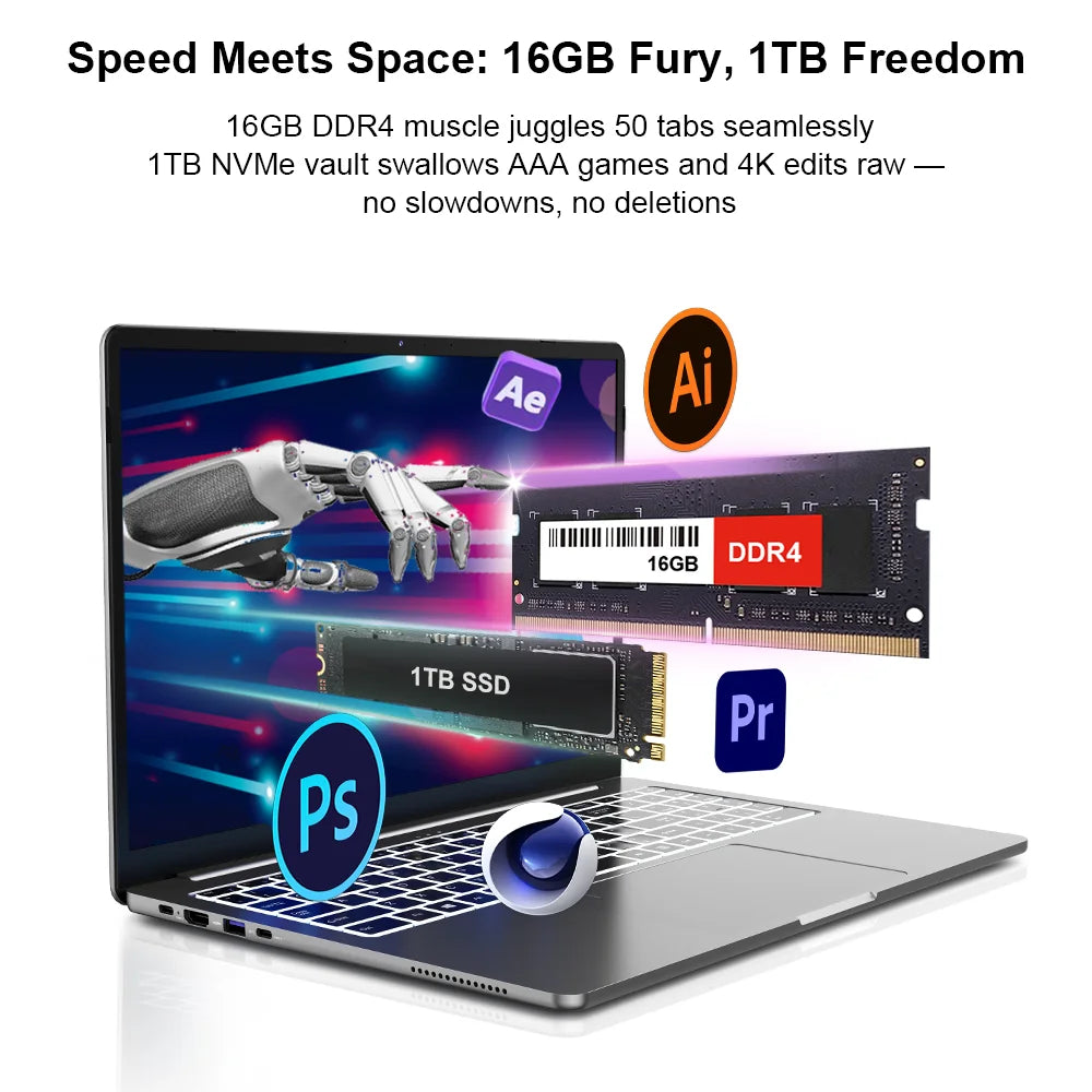 Ninkear A15 Pro Laptop AMD Ryzen 5 5500U 16GB RAM 1TB SSD 16-inch 2.5K 120Hz IPS Metal Body Windows 11 WiFi6 Fingerprint Business Office Gaming Notebook Portable Computer