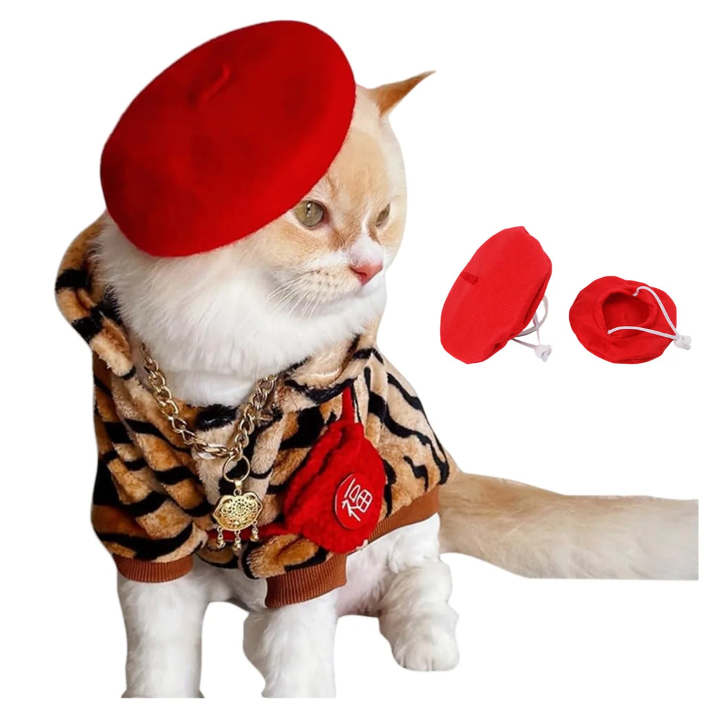 Dog Beret Hats Cats Hats Fashion Four Seasons Funny Wool Winter Pet Hat Mini Monochrome Cat Beret Cute Pet Casual Travel Outfit