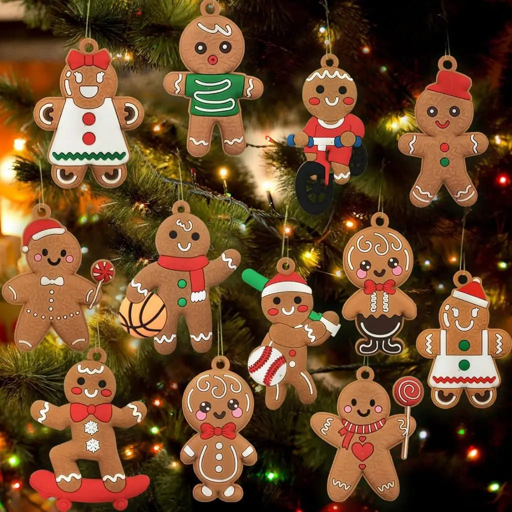 12 Pcs Gingerbread Man Ornaments for Christmas Tree,Assorted Gingerbread Figurines Ornaments, Christmas Tree Hanging Decorations