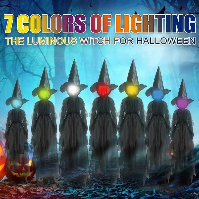 367A Halloween Decorations Outdoor Large Light Up Holding Hands Screaming Witches Scary Decor for Home Outside Yard Lawn