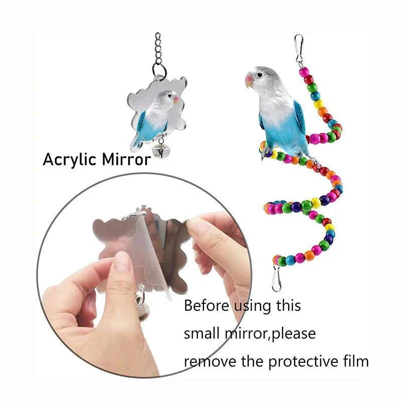 7pcs Wood Parrot Toy Pack Bird Cage Accessories Swing Suspension Bridge Ball Cage Bells Pet Supplies Set