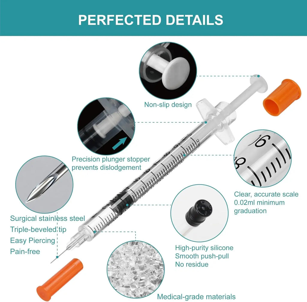 Syringe with Needles Pack of 20/70/100 0.5/1ml Dose Suitable for Pet Care And Laboratory Use