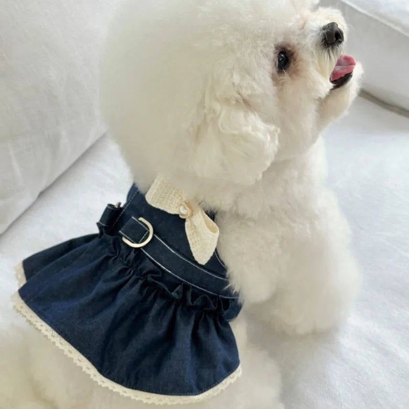 Pet Spring Cat Cowboy Vest Walking Out Chest Back Traction Cute Bow Dress Puppy Clothes Dog Clothes for Small Dogs