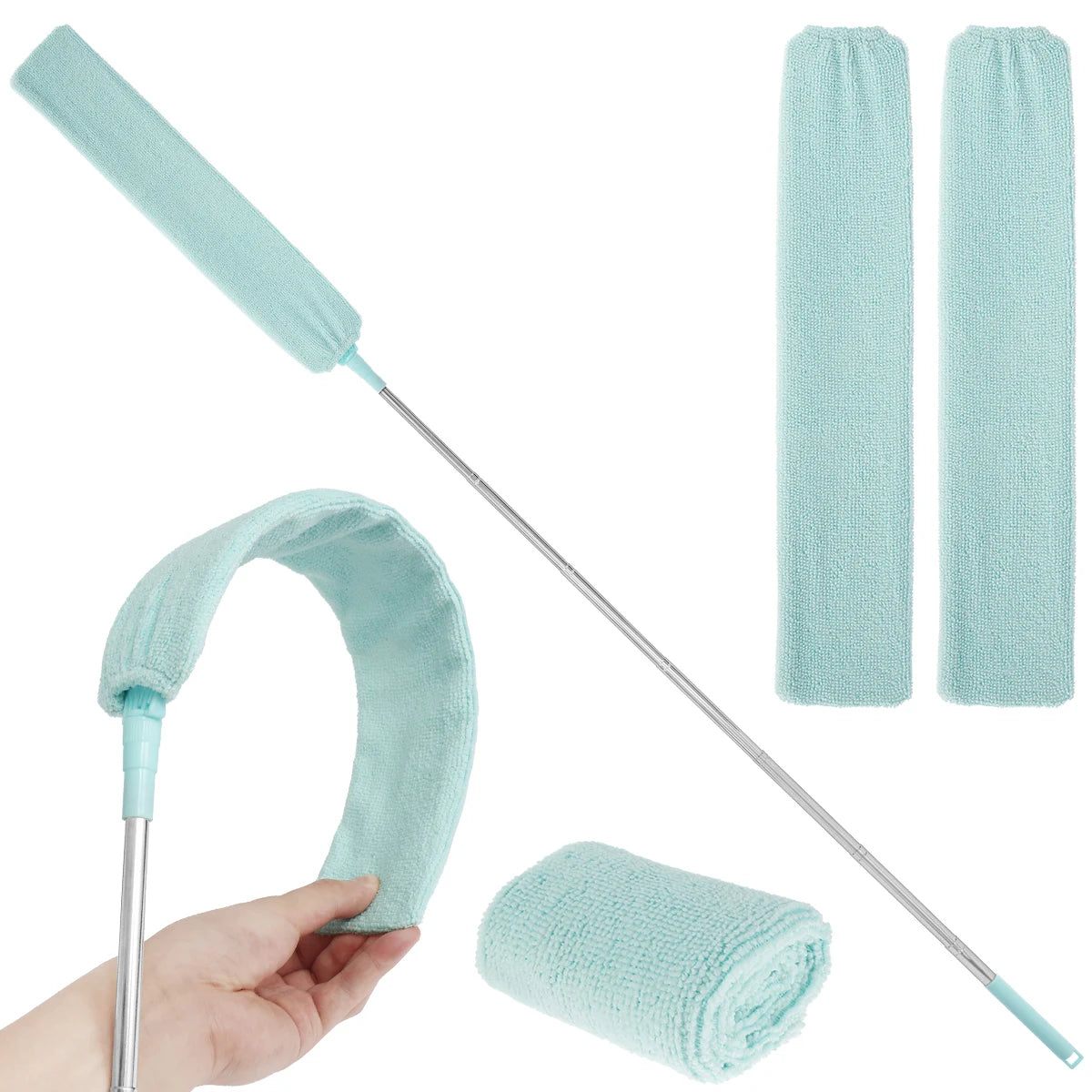Gap Dust Cleaner Retractable Microfiber Gap Dust Brush Flexible Long Flat Gap Duster with Extendable Pole and Cloth Cover
