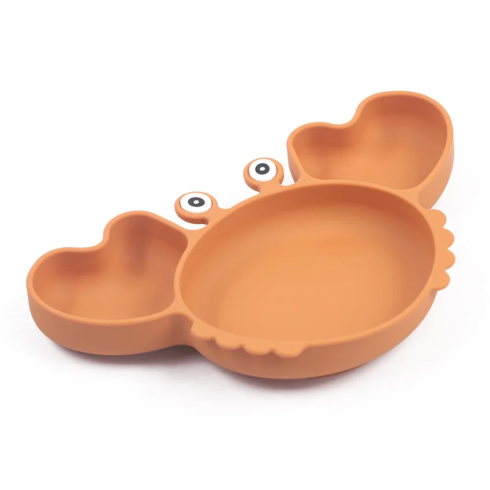9Pcs Baby Silicone Non-Slip Suction Bowl Plate Spoon Waterproof Bib Cup Set, Baby Crab Dishes, Food Feeding Bowl for Kids, BPA Free