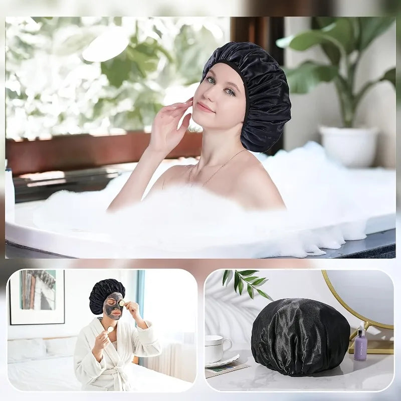 Anti-slip Shower Cap Plastic Reusable Shower Caps Elastic Band Bath Hair Hat