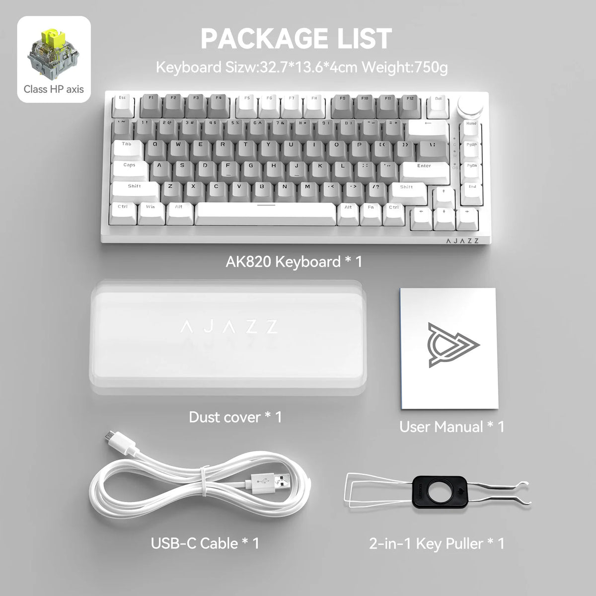 AJAZZ AK820 75% Wired Mechanical Keyboard: Hot-Swappable, RGB Backlit, Knob Control | For Office & Gaming