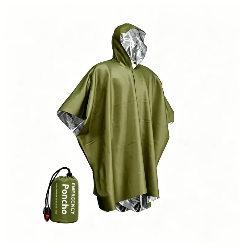 Disposable Aluminum Reflective Poncho Waterproof Windproof Thermal Insulation Rain Coat Anti-Hypothermia Survival Gear for Hikin