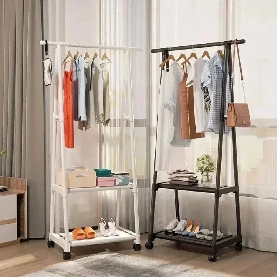 Simple Floor‑Standing Clothes Drying Rack with Wheels, Multifunctional Storage Garment Organizer, Practical Hanging Clothes Rack