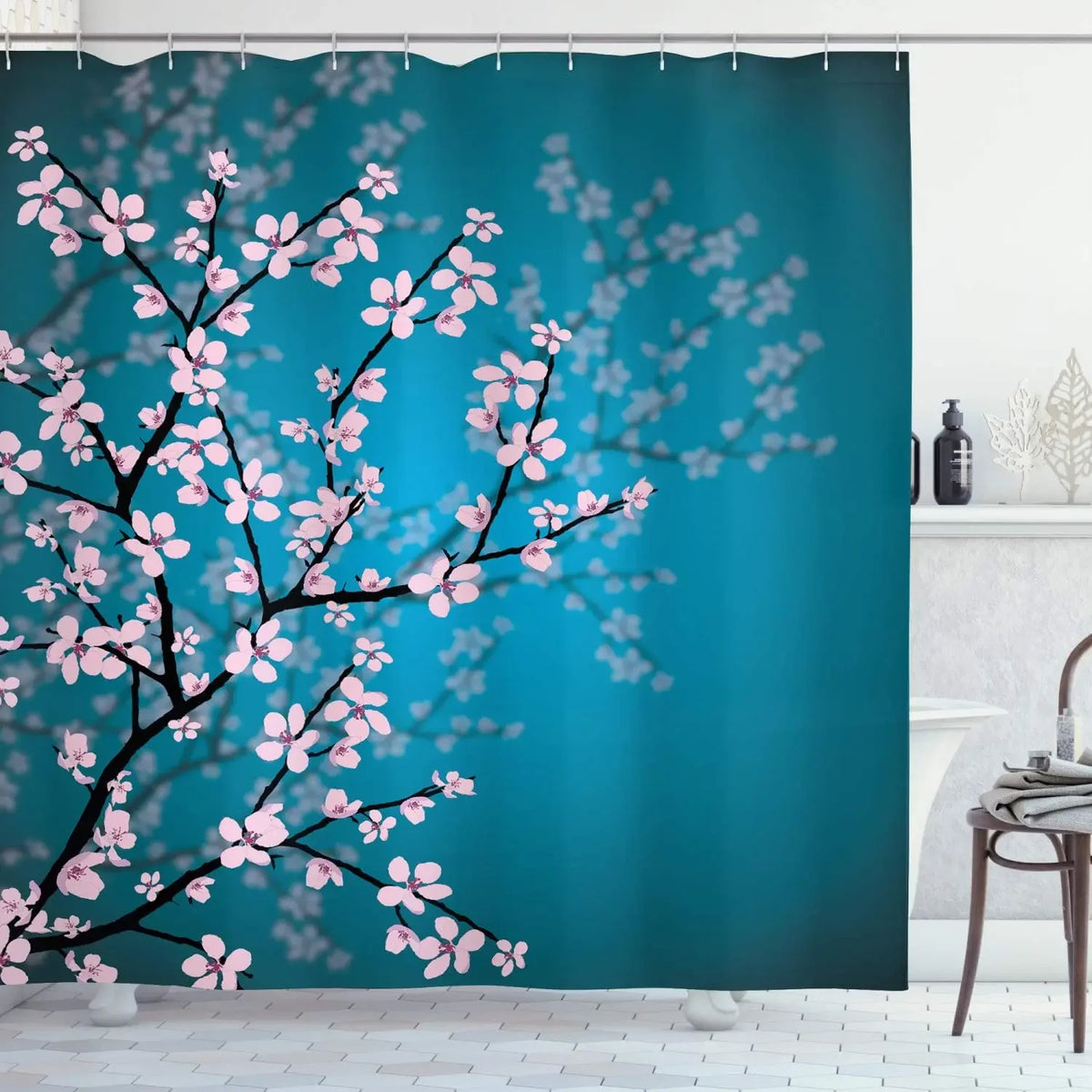 Rose Butterfly White Flower Shower Curtain Floral Print Waterproof Polyester Bathroom Curtain Fabric For Bathtub Decoration