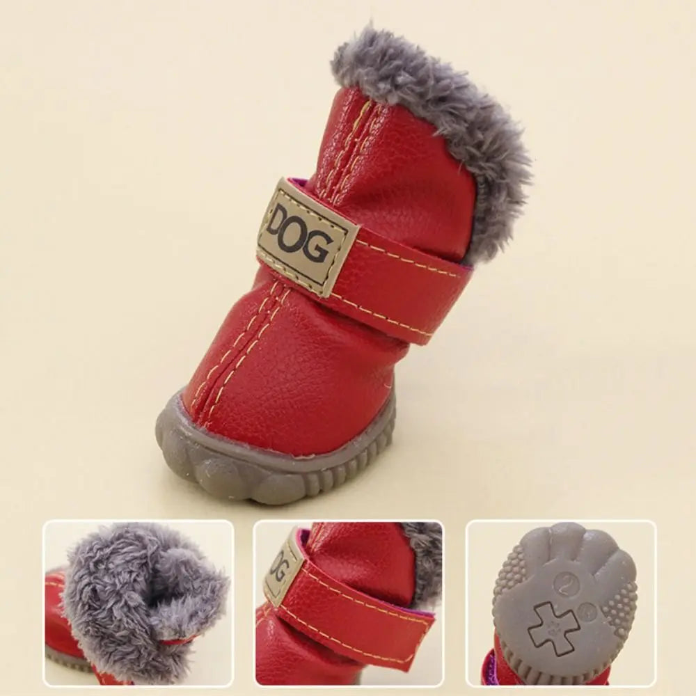 Soft Pet Snow Boots Puppy Rain and Snow Boots Warm Non-Slip Winter Dog Shoes Waterproof Plush/PU 4-Piece Set