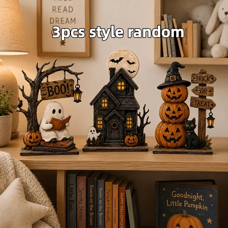 Halloween Decor Set Styles Vintage Wooden Indoor Decorations for Shelf Decoration Featuring Elements Such as Ghosts Pumpkins