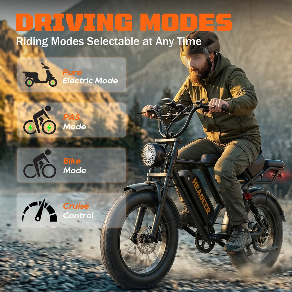 Bicicletta Elettrica HEADEER BK20 con Batteria al Litio 48V20Ah, Autonomia Massima 80Km, Pneumatici Fat da 20 Pollici per Fuoristrada, E-Bike All-Terrain con APP