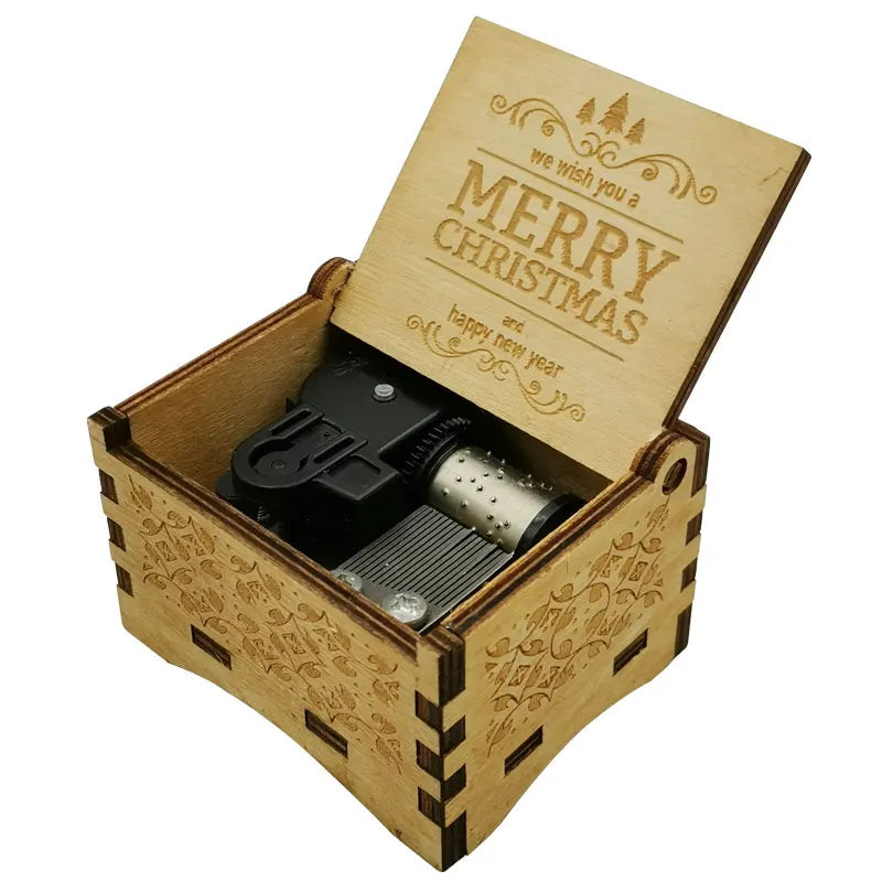 《We Wish You A Merry Christmas》Wooden 18-tone Music Box Desktop Decorative Ornaments New Year's Party Gift For Friends ﻿