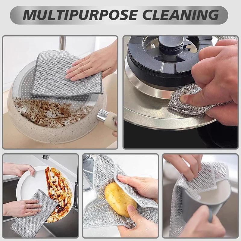 Magic Cleaning Cloth Double-sided Metal Steel Wire Rags Kitchen Dishcloth Scouring Pad Pot Washdishing Cloths Towel Clean Tools