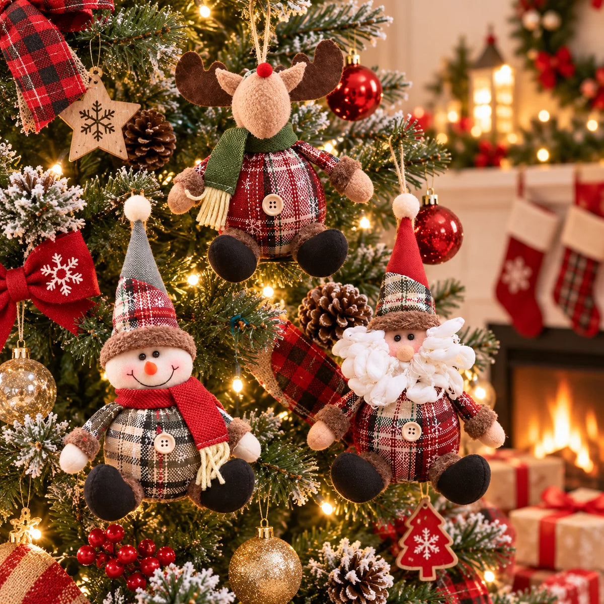 Christmas Dolls Tree Decor Standing Santa, Snowman and Reindeer Figurines for Home Decor Birthday Gifts Merry Christmas