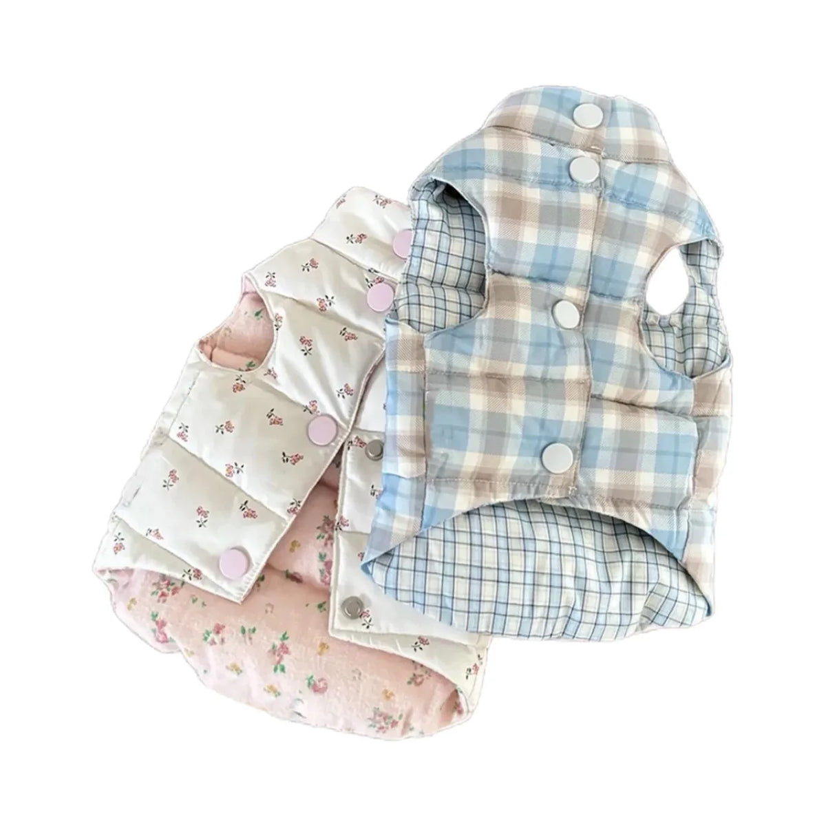 Autumn and Winter Pet Thick Floral Vest Keep Warm Cat Winter Checkered Coat Puppy Clothes Dog Clothes for Small Dogs