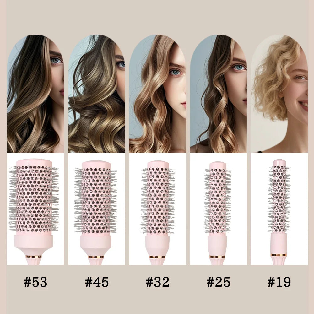 Professional Round Blow-Dry Brush for Hairdressers, Professional Curling Hot Barrel Comb, 5 Sizes, Suitable for Creating Stylish Curly Hairstyles, Suitable for Women's Styling, Blow-Drying, Curling, Smoothing, Short Hair, Med