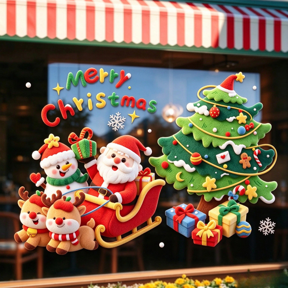Merry Christmas Static Window Stickers Cartoon Santa Snowflake Glass Decals Reusable No Glue Xmas Home Shop Decor