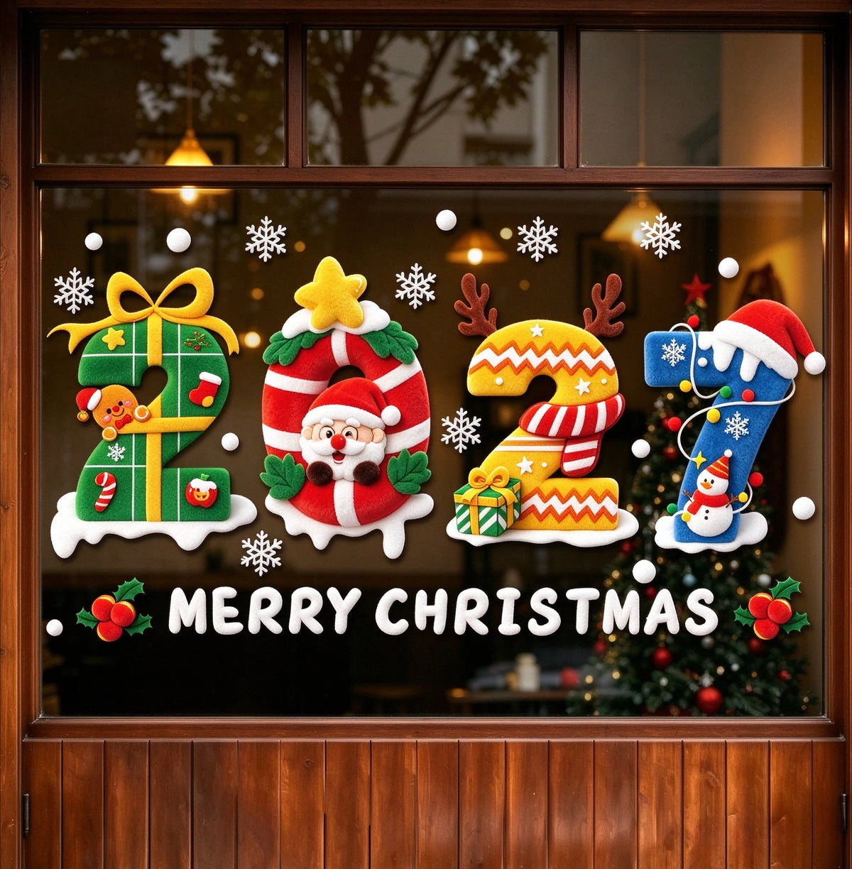 Merry Christmas Static Window Stickers Cartoon Santa Snowflake Glass Decals Reusable No Glue Xmas Home Shop Decor