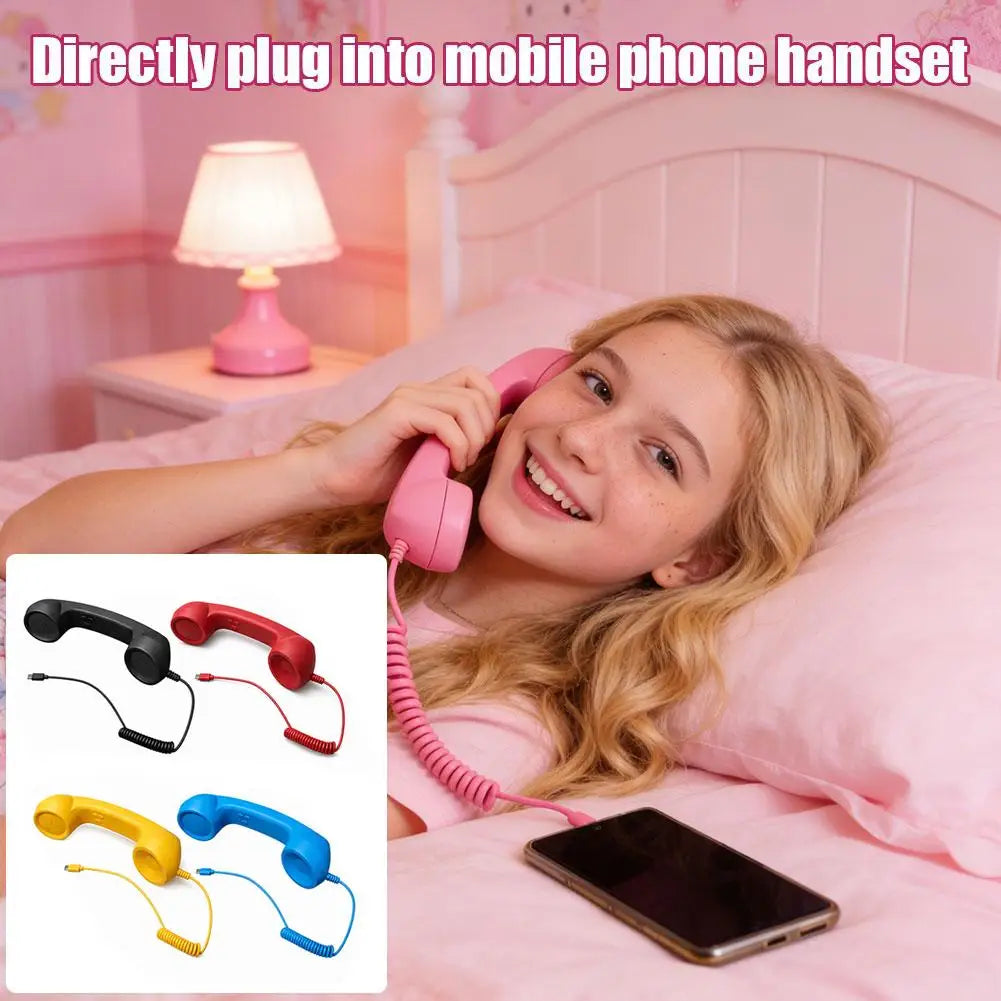 Retro Telephone Handset Receiver Type C 3.5mm Direct Plug Handheld For Mobile Phones PC Computer