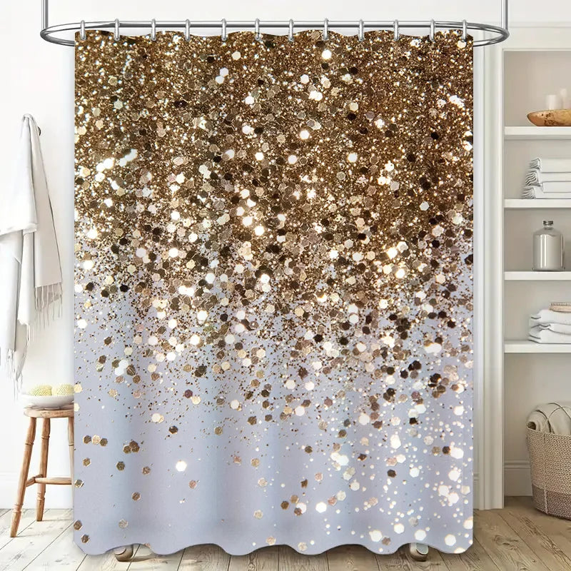 Gold Sparkle Shower Curtain Bathroom Decor Waterproof Fabric Modern Design for Bathtub Decoration.
