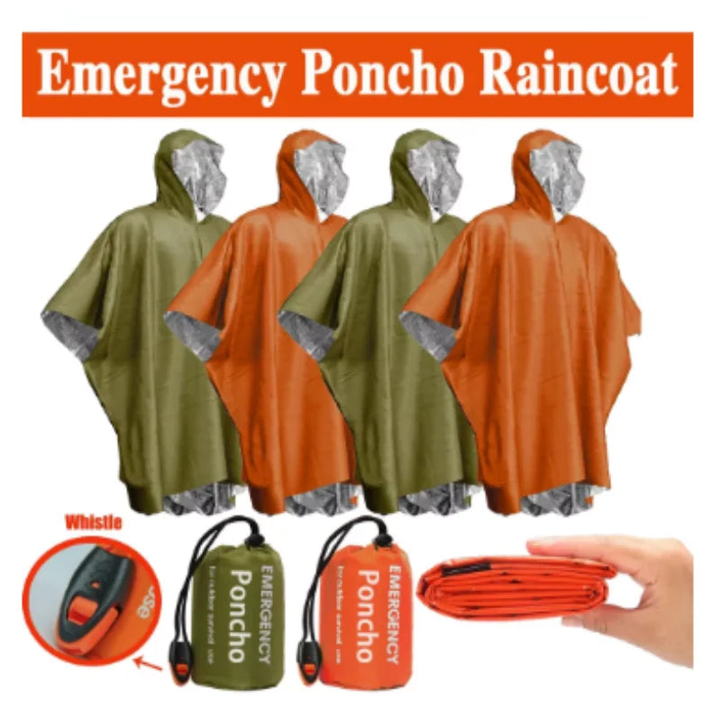 Disposable Aluminum Reflective Poncho Waterproof Windproof Thermal Insulation Rain Coat Anti-Hypothermia Survival Gear for Hikin