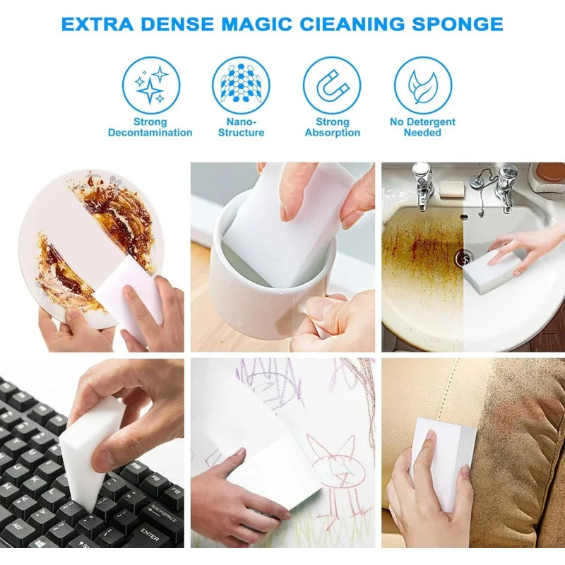 100/50 Pcs Melamine Sponge Magic Sponge Cleaner Cleaning Sponges for Kitchen Bathroom Cleaning Tools 10*6*2cm Cleaning Supplies