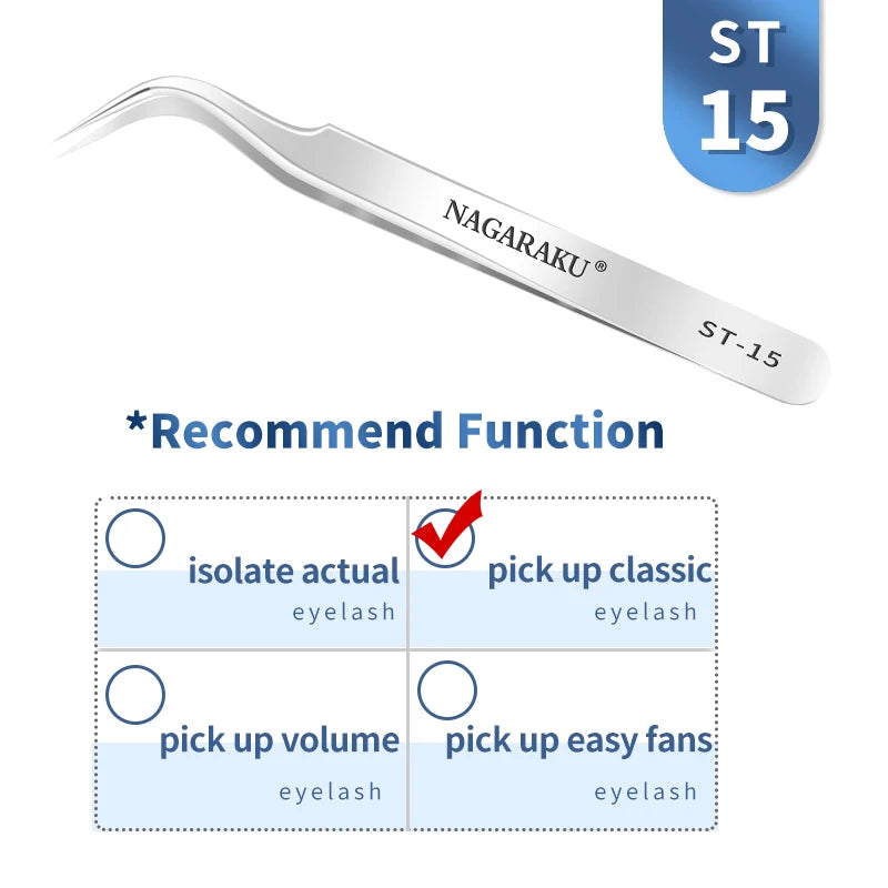 NAGARAKU Stainless Steel Straight Curved Nail Volume Eyelash Accurate Tweezers Nippers Pointed Clip Set Makeup Tools