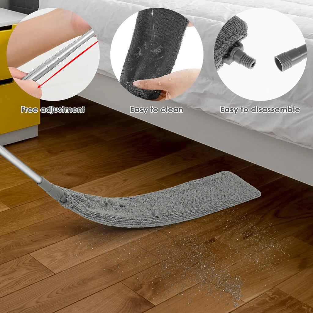 Spolverino estensibile per fessure, spazzola in microfibra per polvere, spolverino flessibile a testa piatta con manico allungabile e panno di rivestimento.