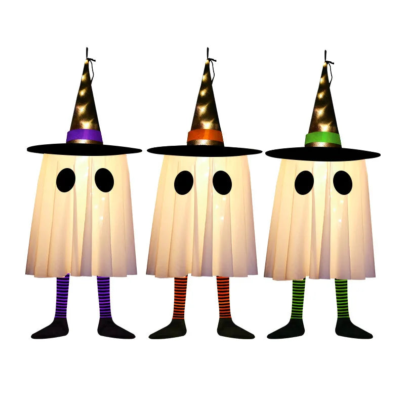 Halloween Hanging Ghost Decorations, Outdoor Halloween Witches Hat Lights, Glowing Ghosts for Garden Trees, Yard Halloween Decor