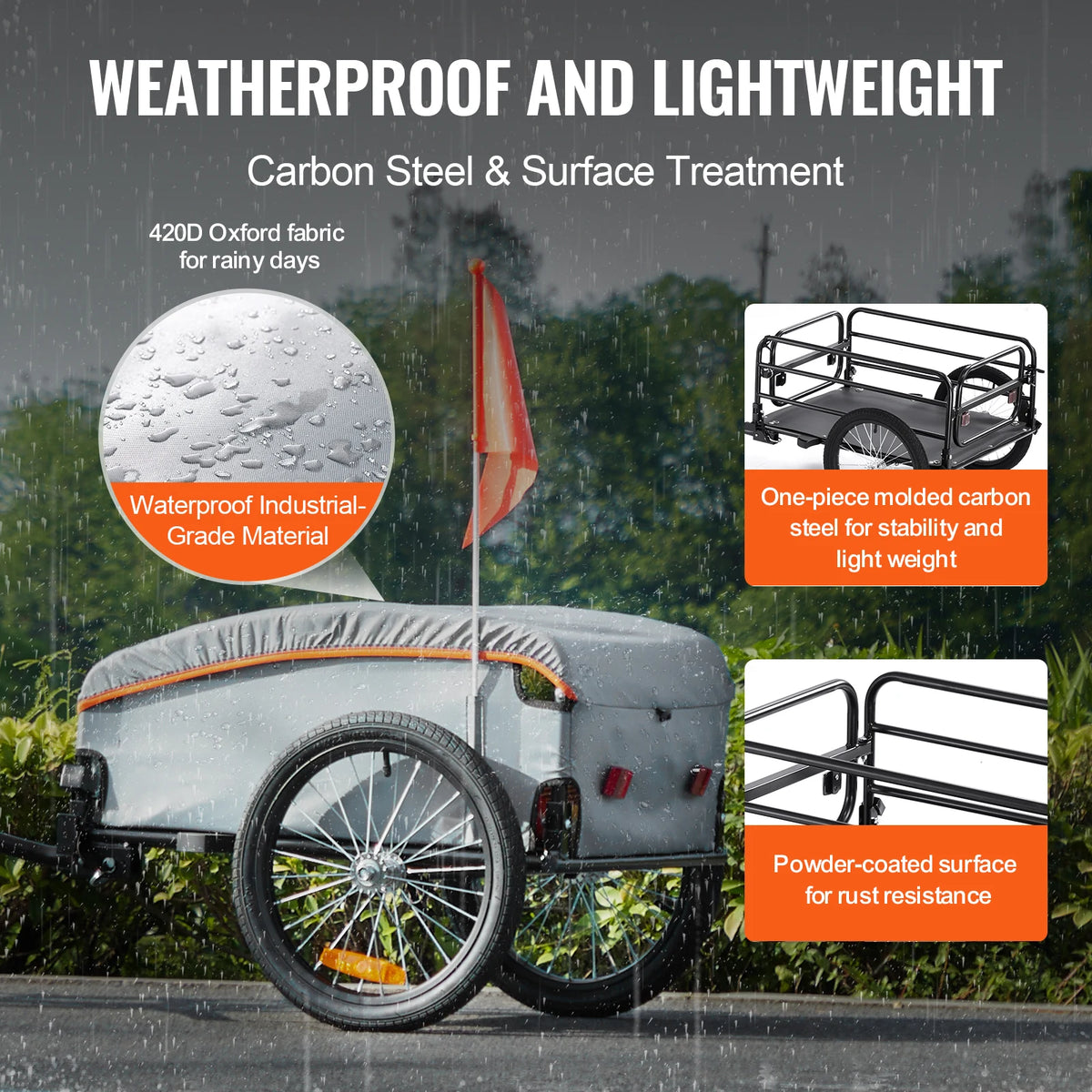 SucceBuy 100lbs Bike Cargo Trailer Foldable Bicycle Wagon Cart with Waterproof Cover & Safe Reflectors Fits 22"-28" Bike Wheels