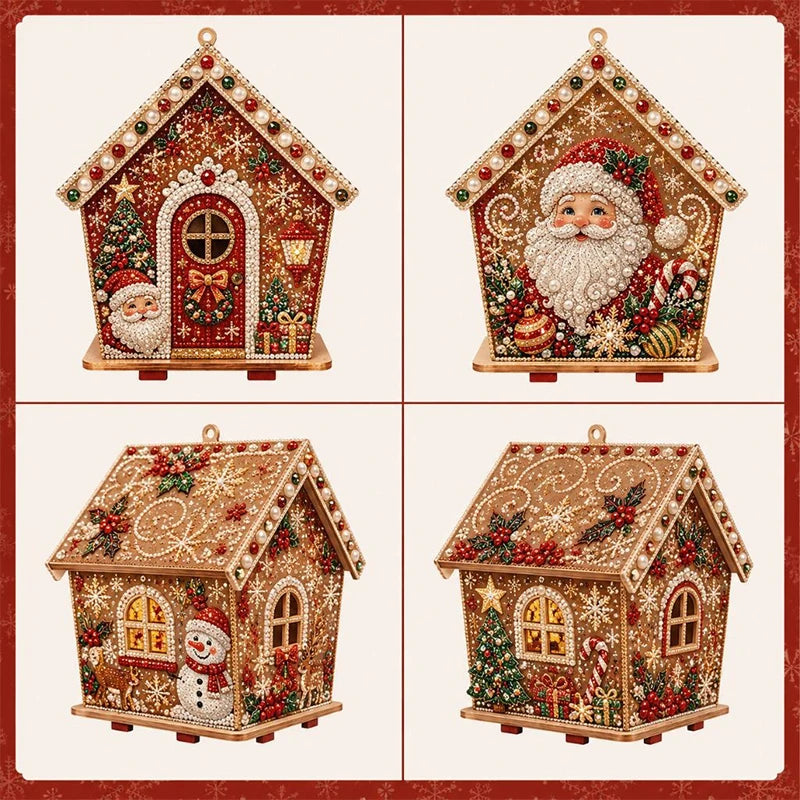 DIY Pearl Craft Kit Christmas Cottage Diamond Painting Set Wooden Pearl Art Christmas Tree Ornaments For Home Decoration Gifts