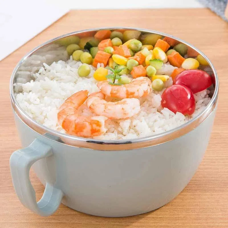 Portable Stainless Steel with Lid Instant Noodle Bowl Double Insulated Anti-scald Lunch Box Kitchen Supplies