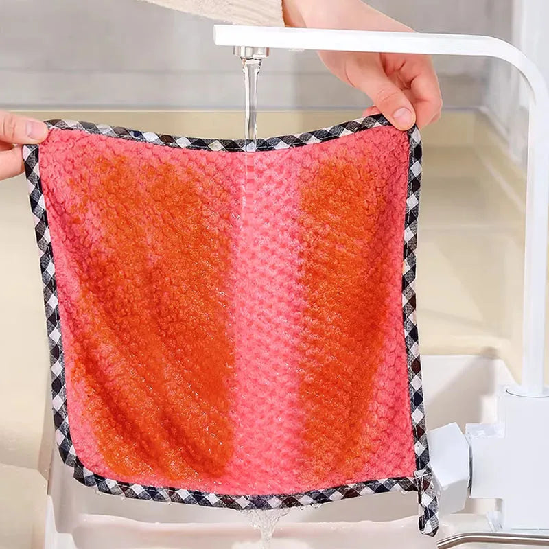 Kitchen Towels Hangable Cleaning Cloth for Tableware Dish Cloth Microfiber Absorbent Household Cleaning Towels